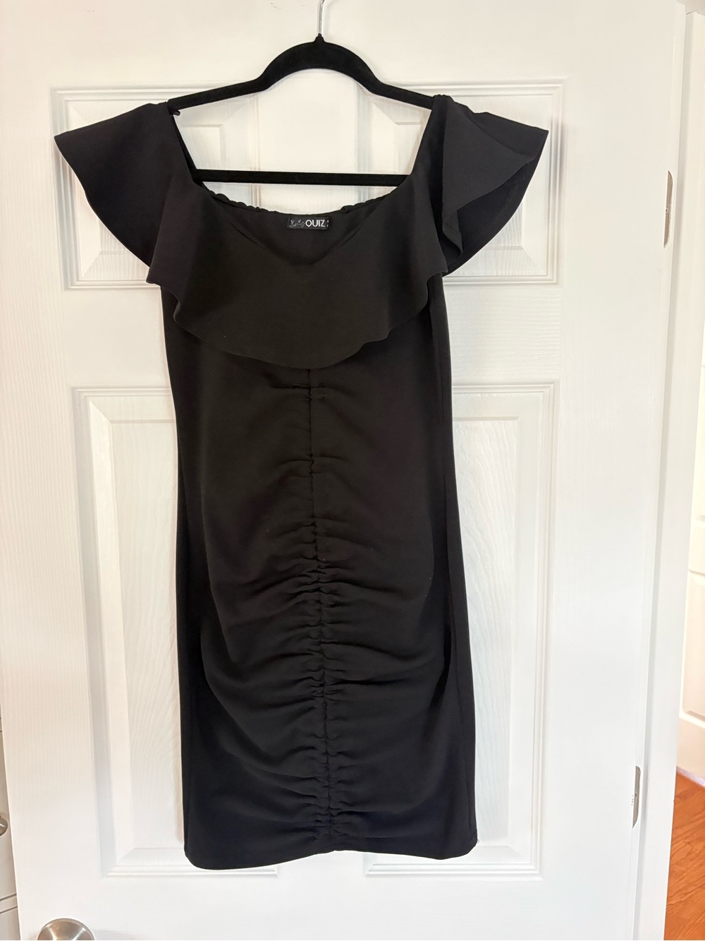 Quiz Black Ruffle Off-Shoulder Ruched Dress